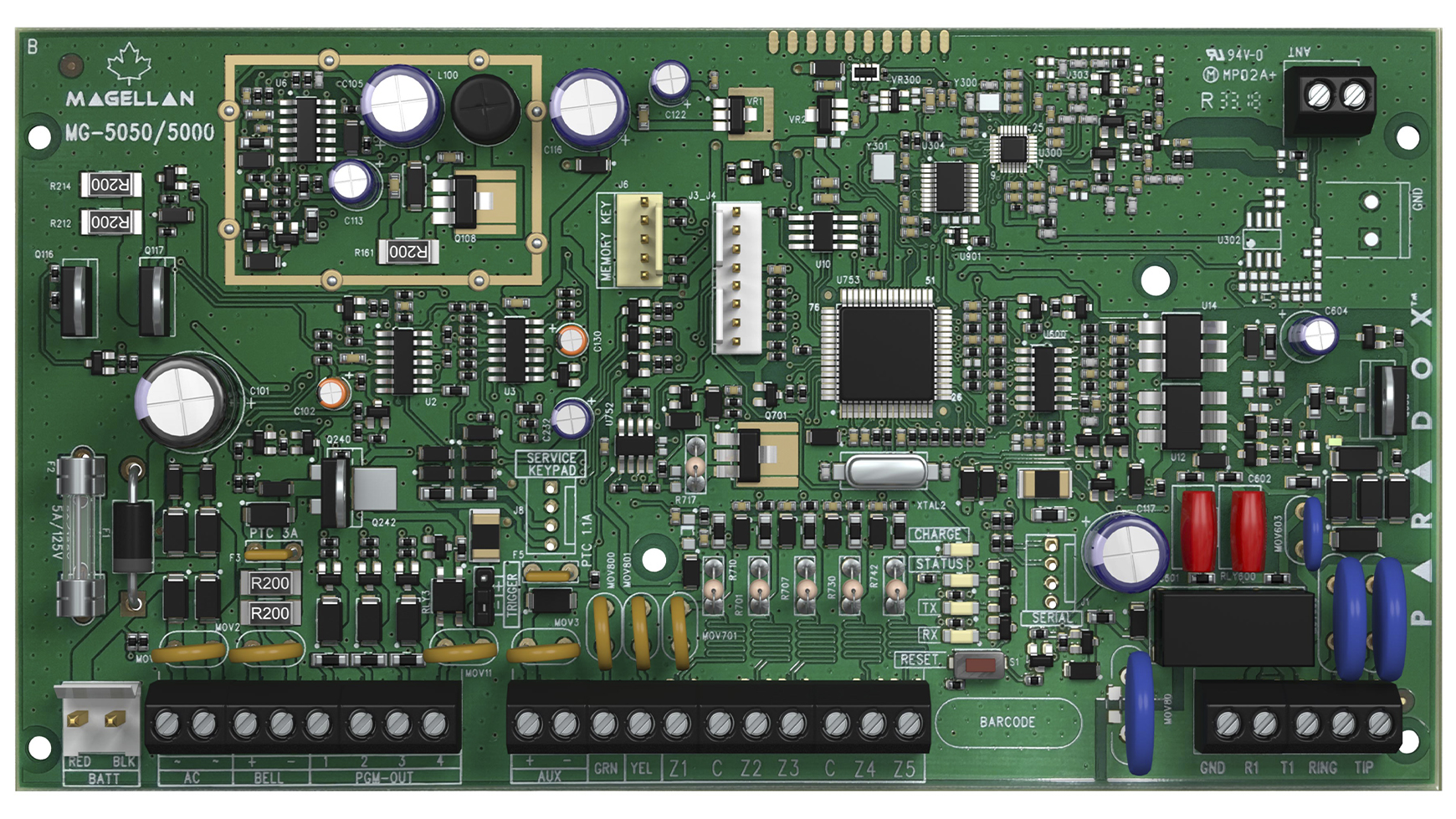 Paradox MG-5050/PCB - Bežična alarmna centrala, 32 zone, 2 particije, max.16 PGM-ova, ispunjava EN 50131 Security Grade 2 standard